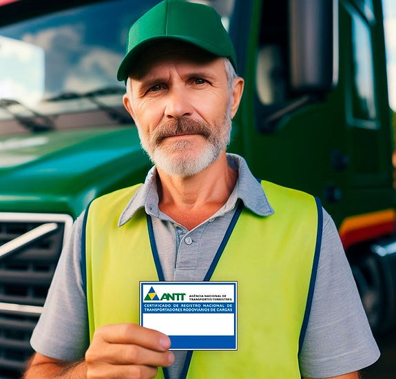 Homem segurando uma carteirinha da RNTRC